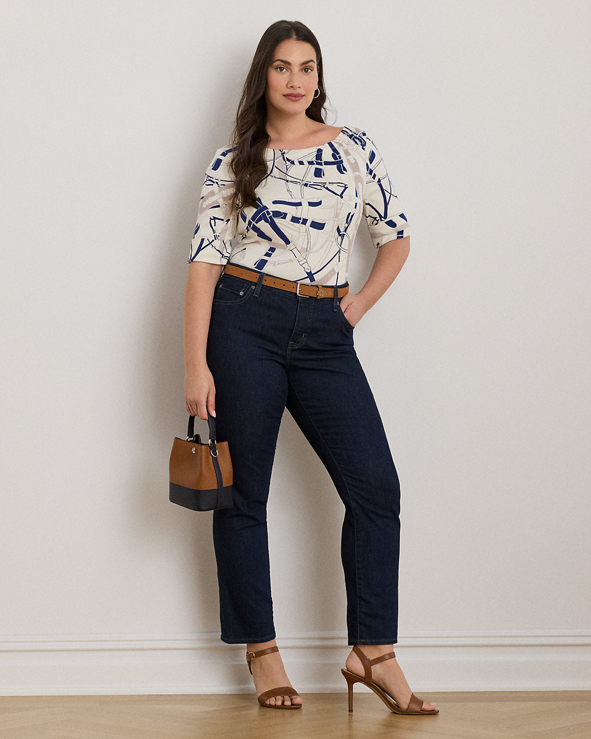 Ralph Lauren BeltingPrint Cotton Boatneck Tee