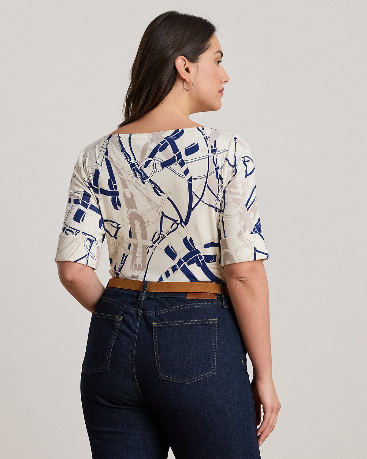 Ralph Lauren BeltingPrint Cotton Boatneck Tee