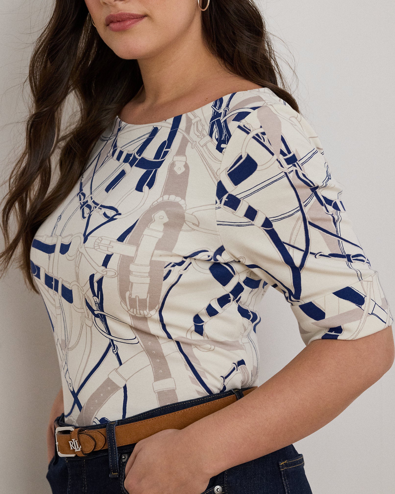 Ralph Lauren BeltingPrint Cotton Boatneck Tee