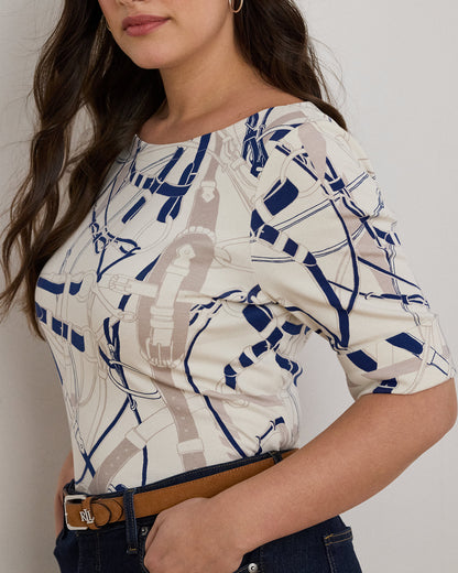 Ralph Lauren BeltingPrint Cotton Boatneck Tee