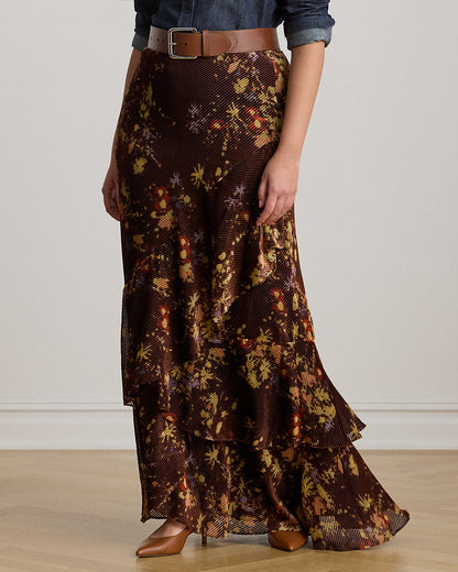 Ralph Lauren Floral Burnout Velvet Tiered Maxiskirt