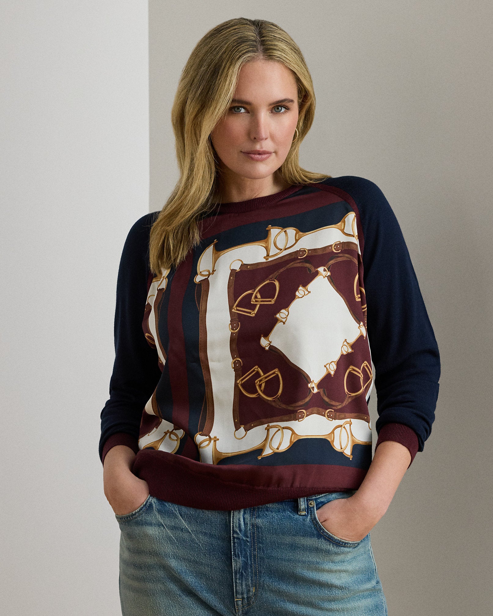 Ralph Lauren EquestrianPrint CottonBlend Sweater