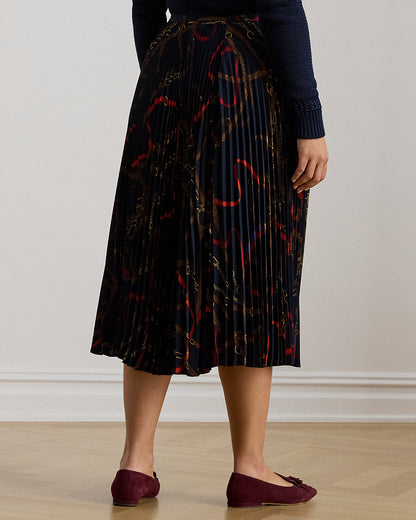 Ralph Lauren BeltingPrint Pleated Georgette Skirt