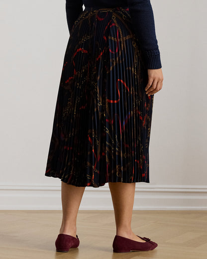 Ralph Lauren BeltingPrint Pleated Georgette Skirt