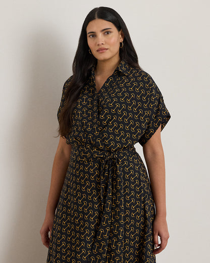 Ralph Lauren GeoPrint Belted Crepe Dress