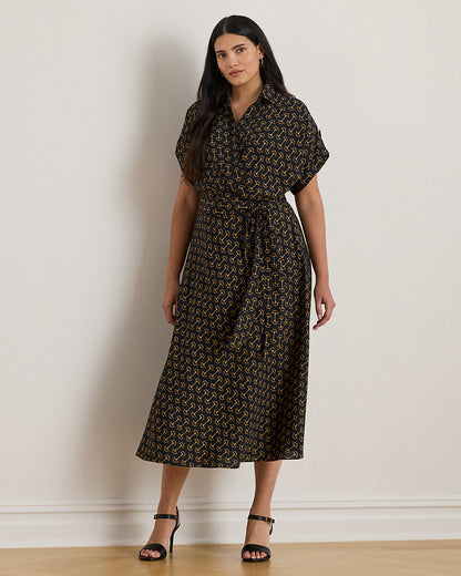Ralph Lauren GeoPrint Belted Crepe Dress