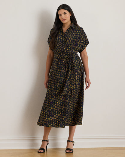 Ralph Lauren GeoPrint Belted Crepe Dress