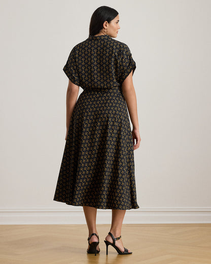 Ralph Lauren GeoPrint Belted Crepe Dress