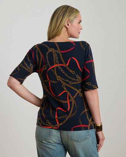 Ralph Lauren BeltingPrint Cotton Boatneck Tee