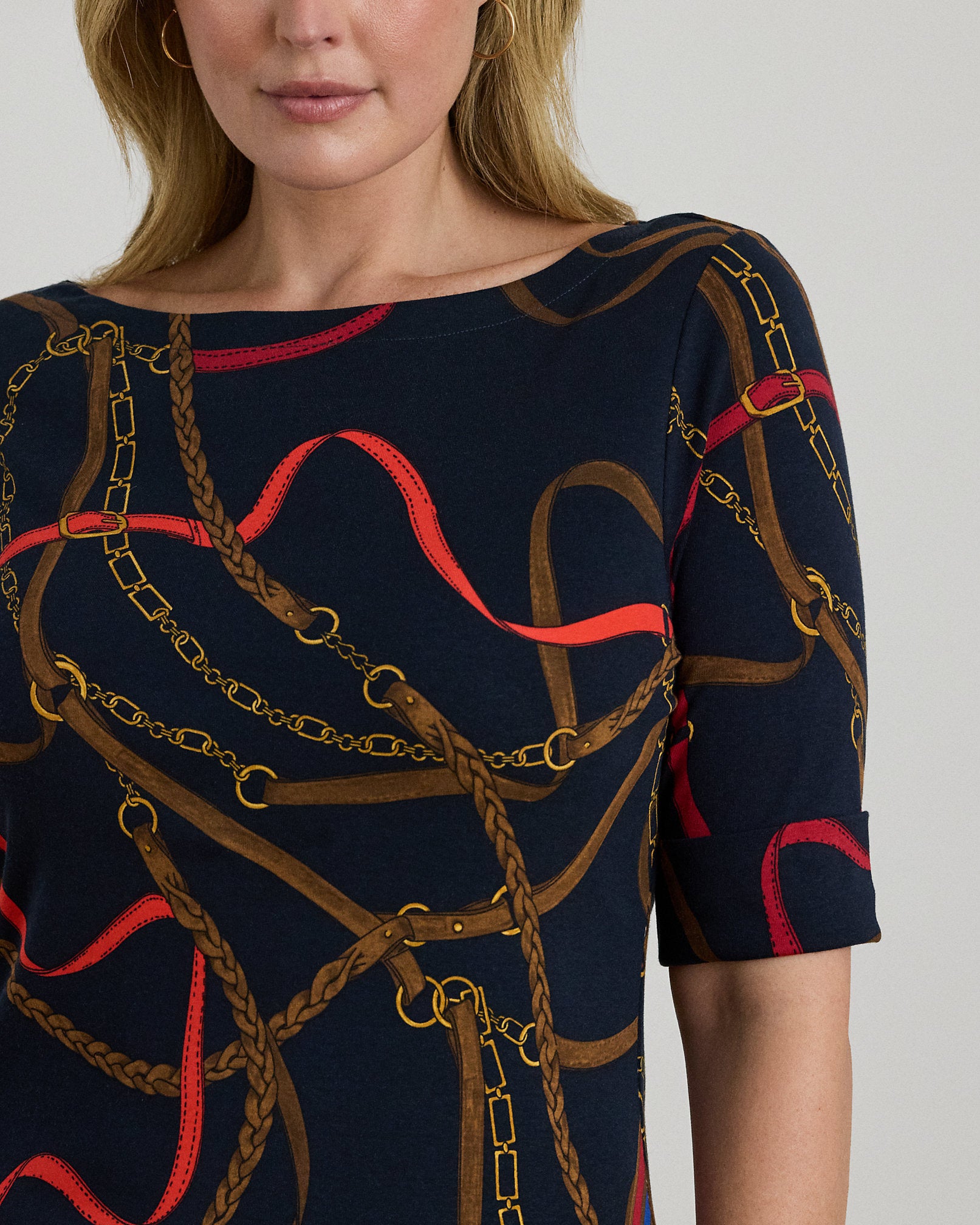 Ralph Lauren BeltingPrint Cotton Boatneck Tee