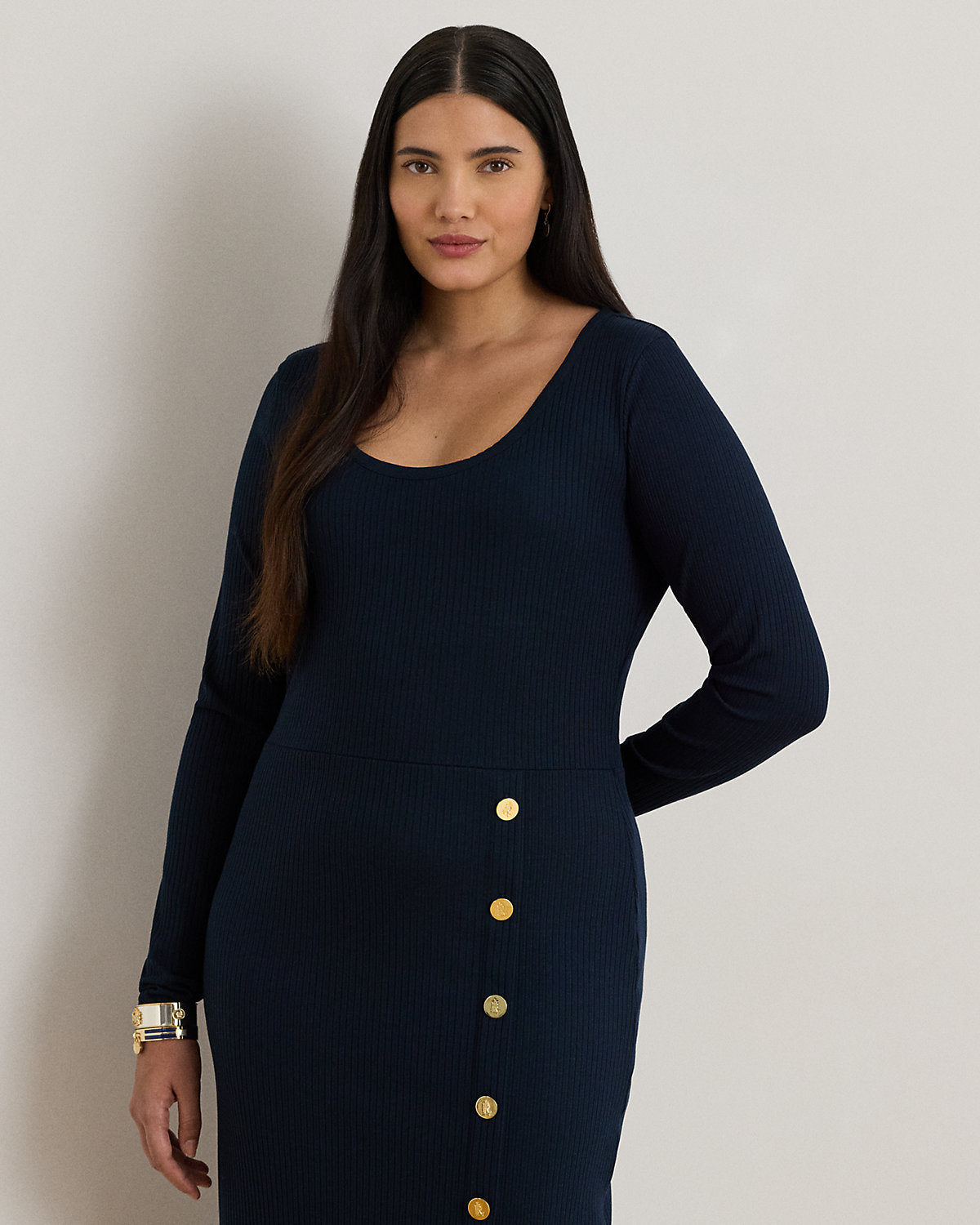 Ralph Lauren ButtonTrim RibKnit Dress