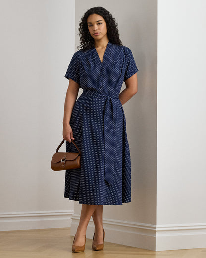 Ralph Lauren PolkaDot Belted Crepe Dress
