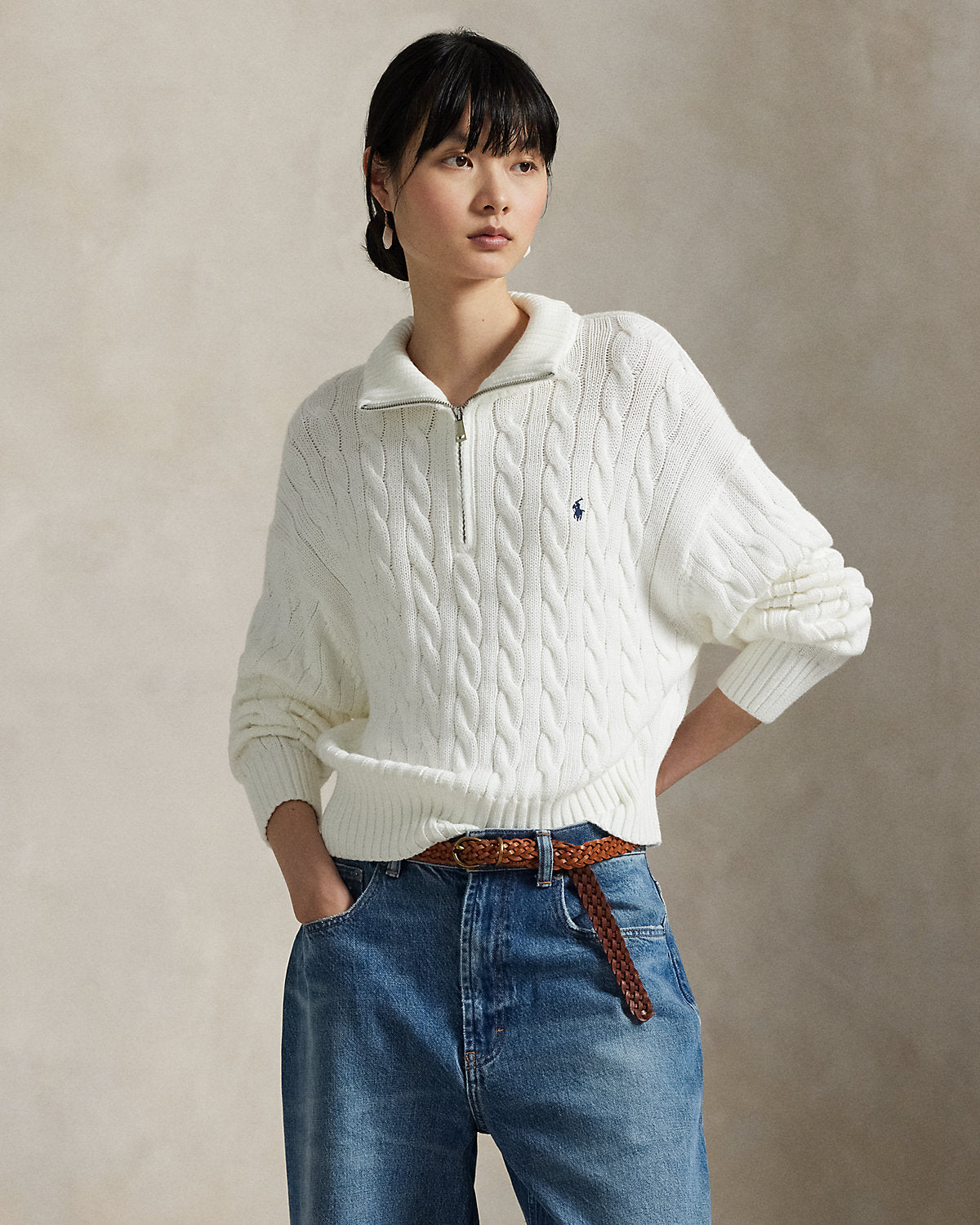 Ralph Lauren CableKnit Cotton QuarterZip Sweater
