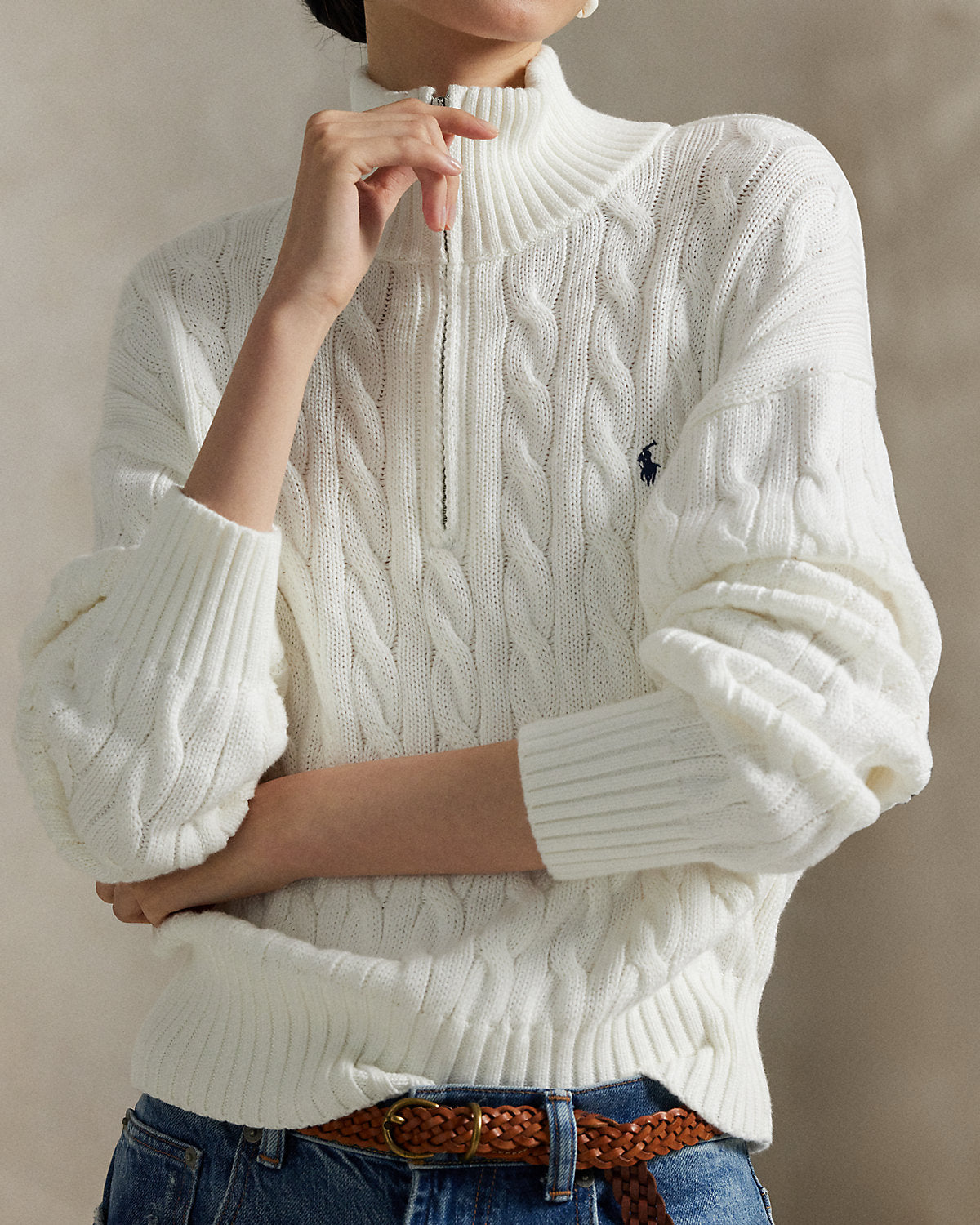 Ralph Lauren CableKnit Cotton QuarterZip Sweater