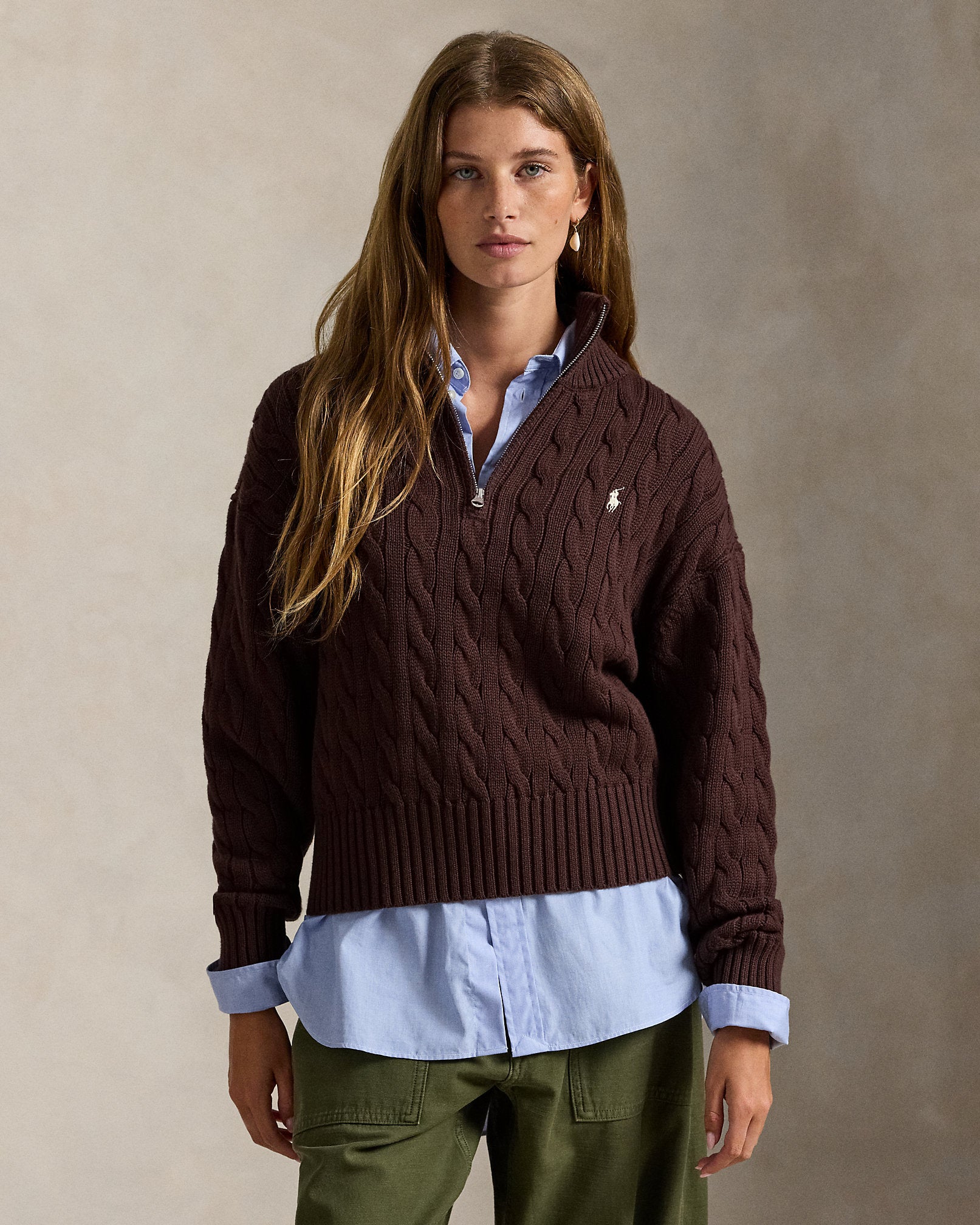 Ralph Lauren CableKnit Cotton QuarterZip Sweater