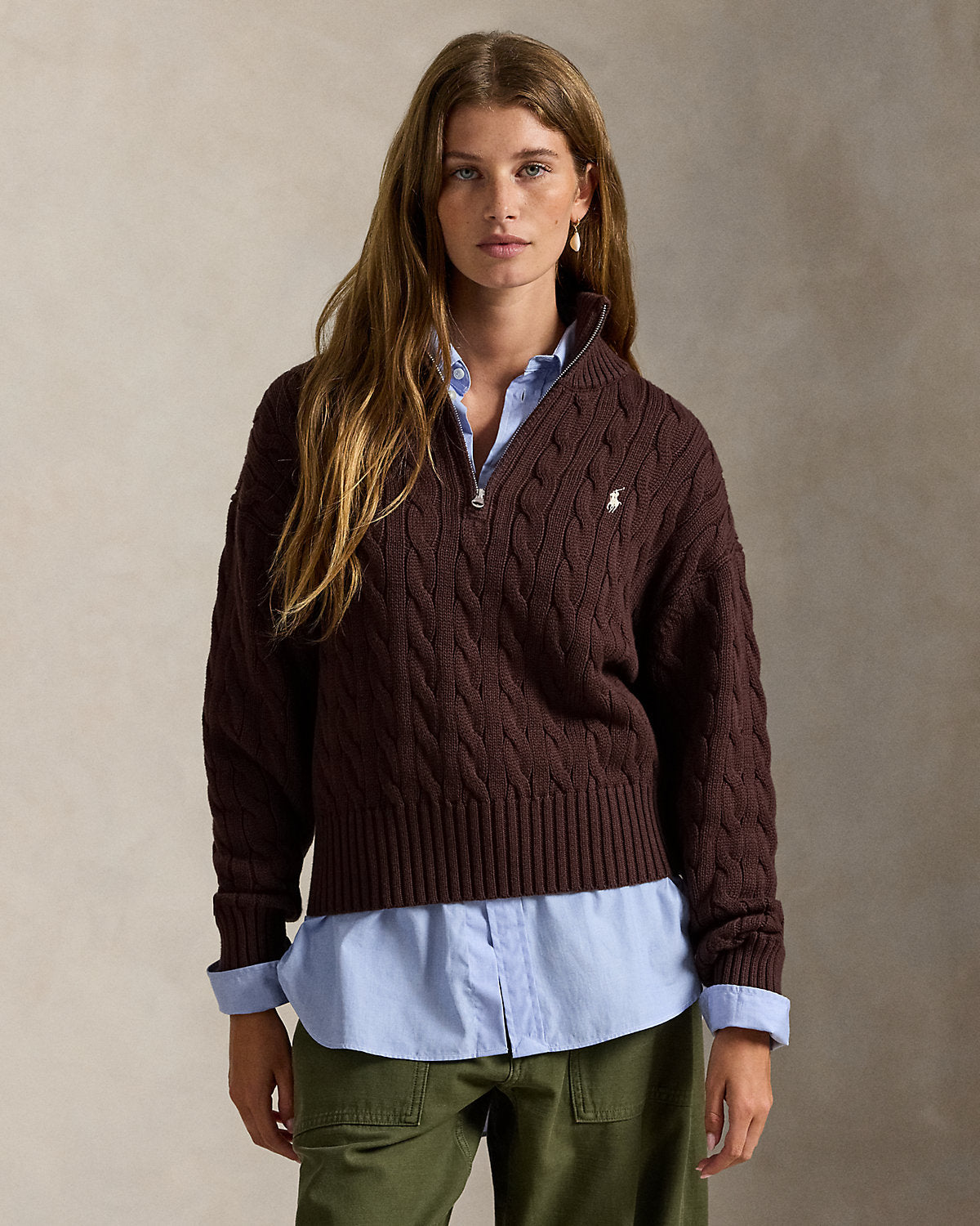 Ralph Lauren CableKnit Cotton QuarterZip Sweater
