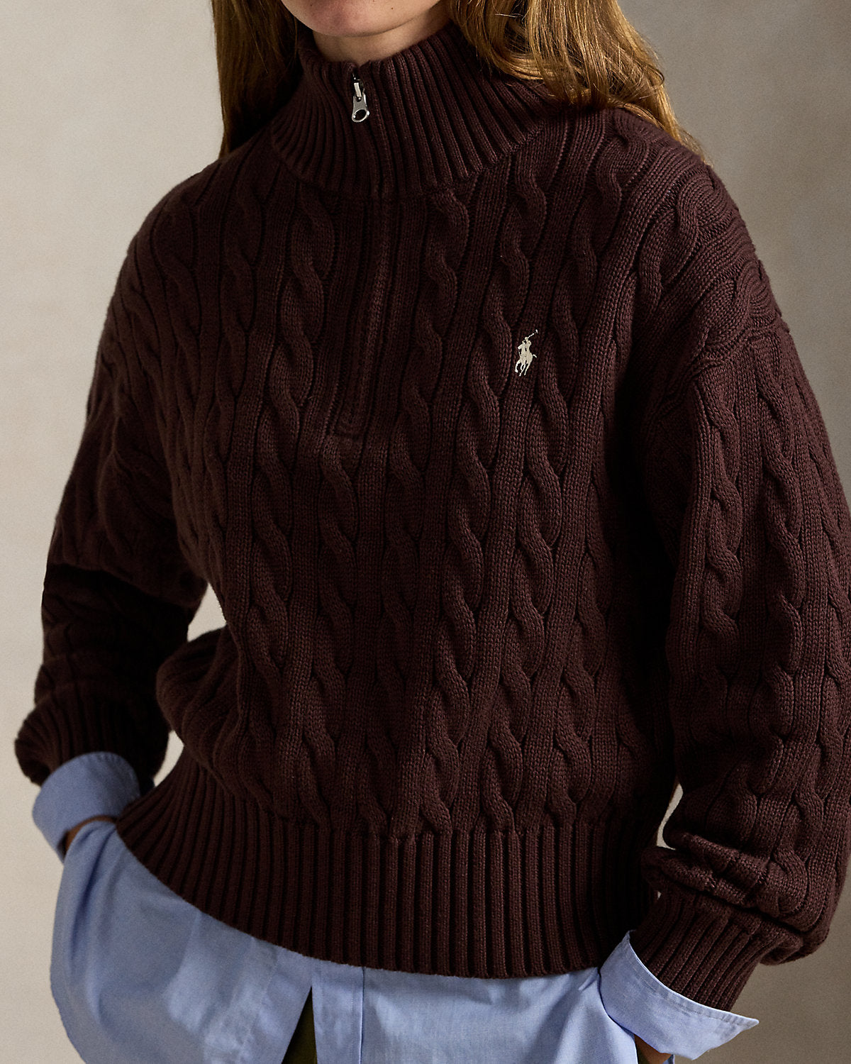Ralph Lauren CableKnit Cotton QuarterZip Sweater