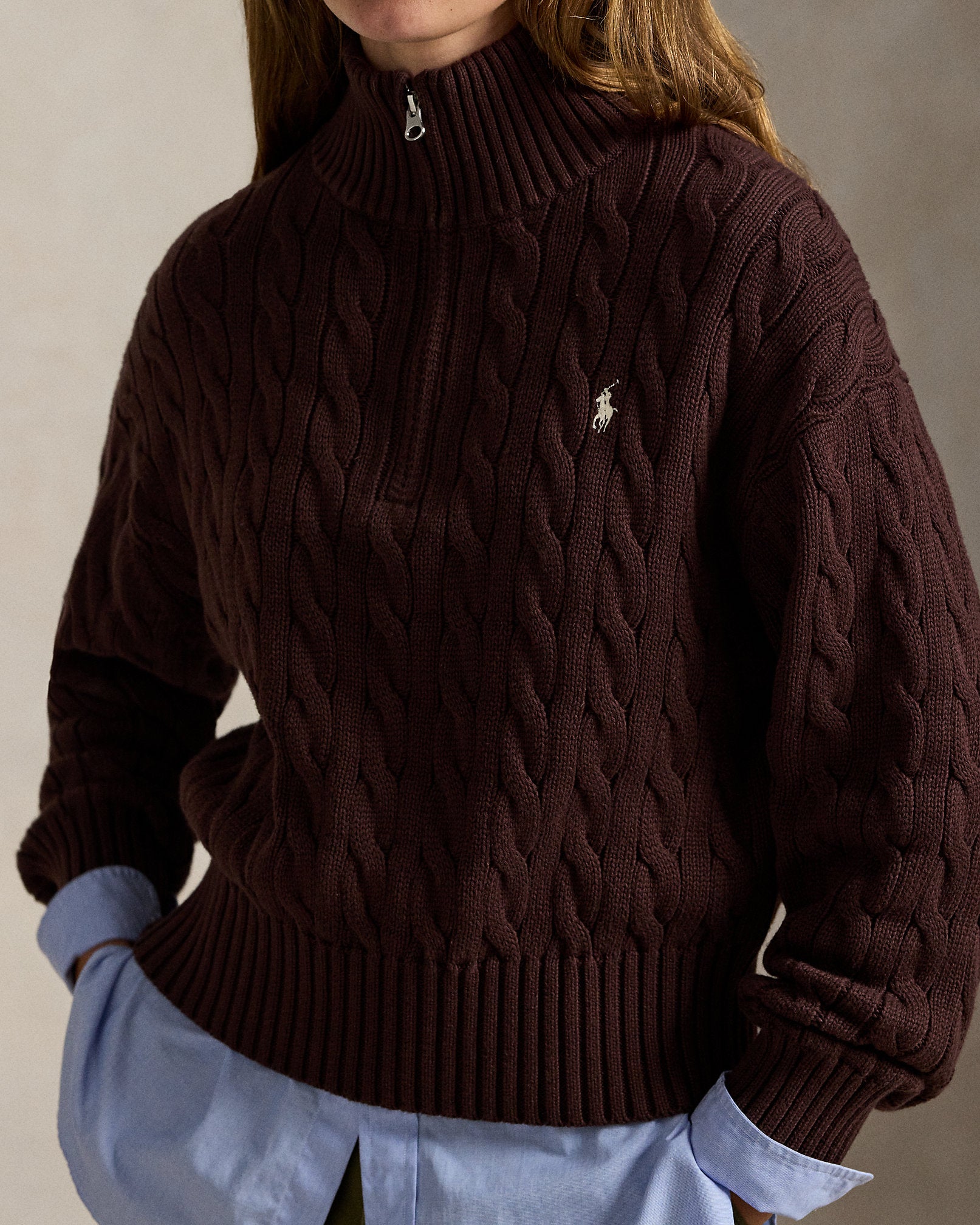 Ralph Lauren CableKnit Cotton QuarterZip Sweater