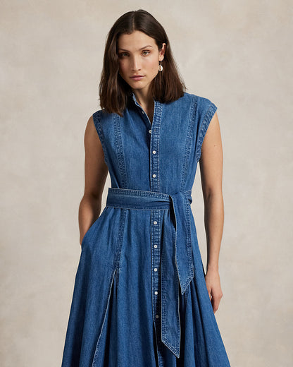 Ralph Lauren Belted Denim Sleeveless ALine Dress