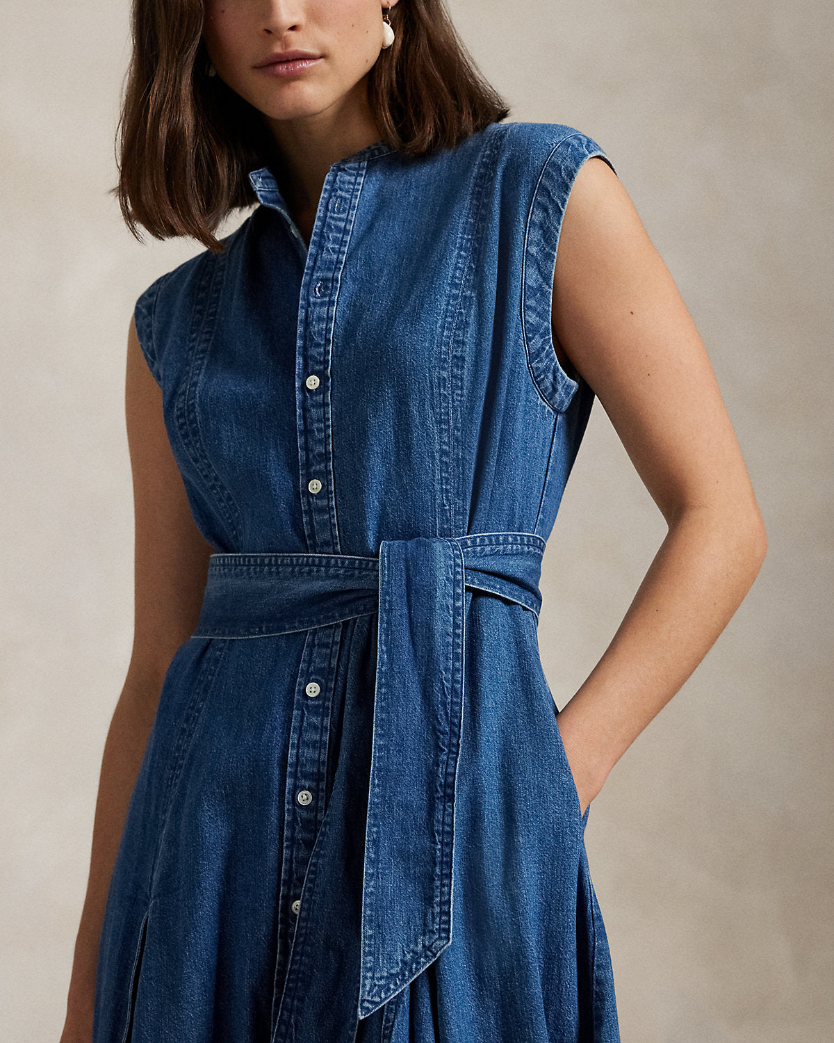 Ralph Lauren Belted Denim Sleeveless ALine Dress