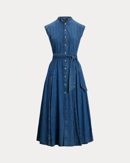 Ralph Lauren Belted Denim Sleeveless ALine Dress