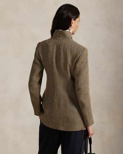 Ralph Lauren LinenBlend Herringbone Mockneck Jacket