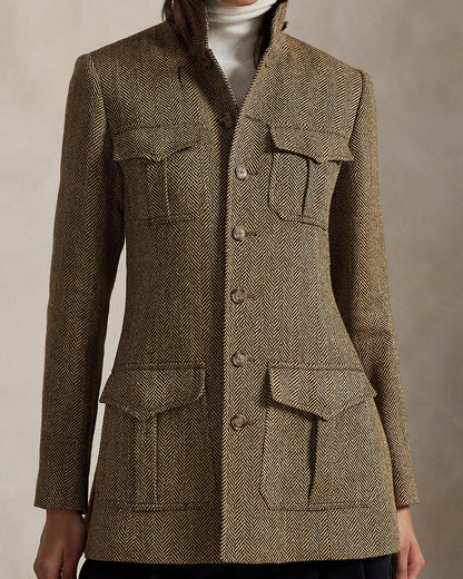 Ralph Lauren LinenBlend Herringbone Mockneck Jacket