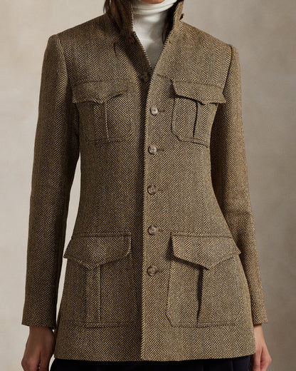 Ralph Lauren LinenBlend Herringbone Mockneck Jacket