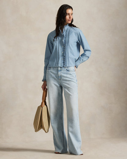 Ralph Lauren RuffleTrim Chambray Top