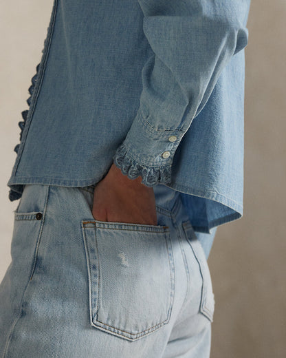 Ralph Lauren RuffleTrim Chambray Top