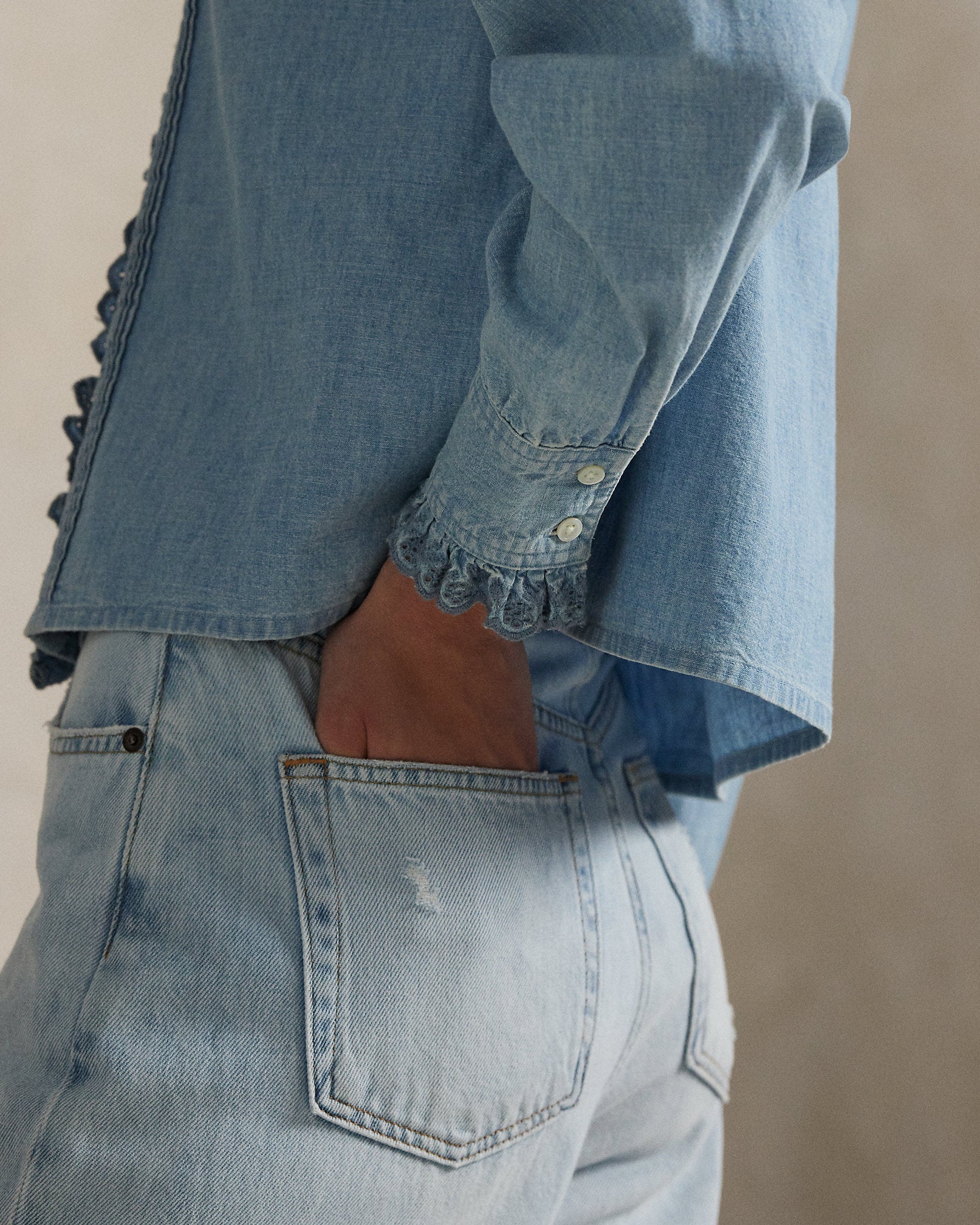 Ralph Lauren RuffleTrim Chambray Top