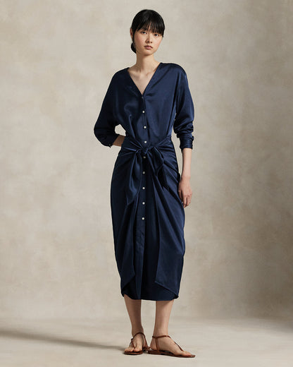 Ralph Lauren Satin TieFront Wrap Shirtdress