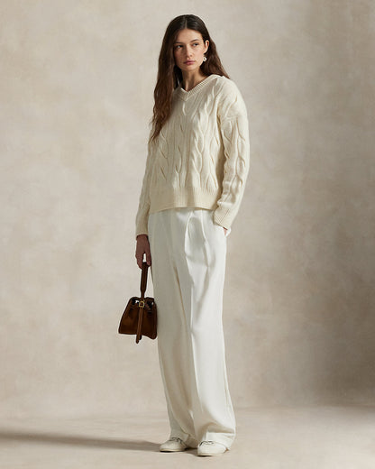 Ralph Lauren CableKnit WoolCashmere VNeck Sweater