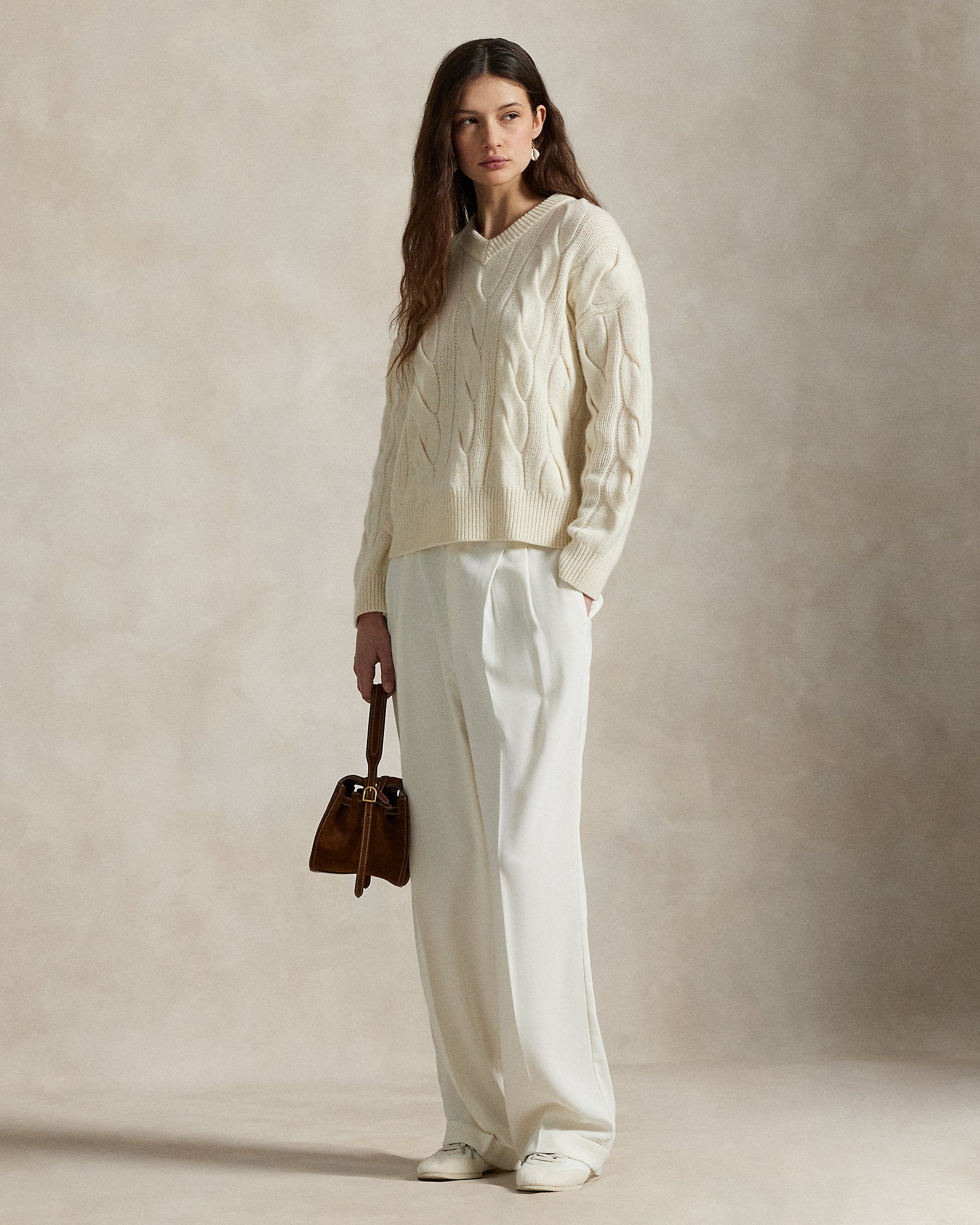 Ralph Lauren CableKnit WoolCashmere VNeck Sweater