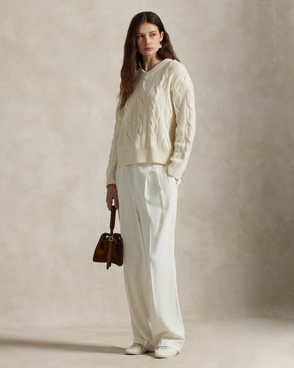 Ralph Lauren CableKnit WoolCashmere VNeck Sweater