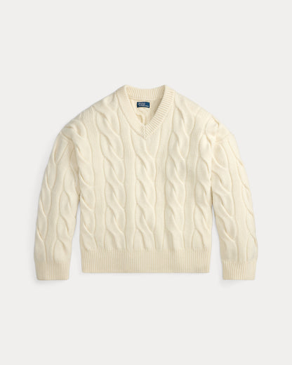 Ralph Lauren CableKnit WoolCashmere VNeck Sweater