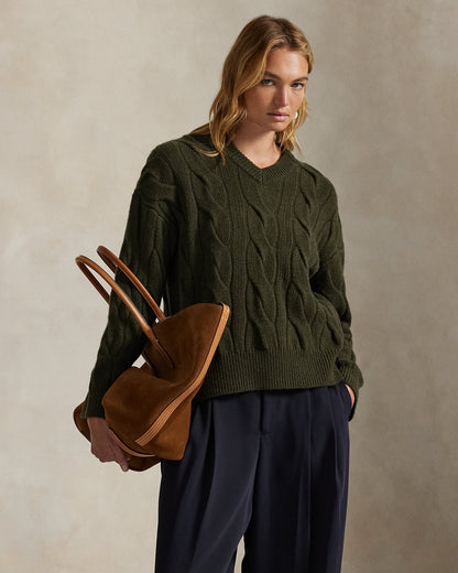 Ralph Lauren CableKnit WoolCashmere VNeck Sweater