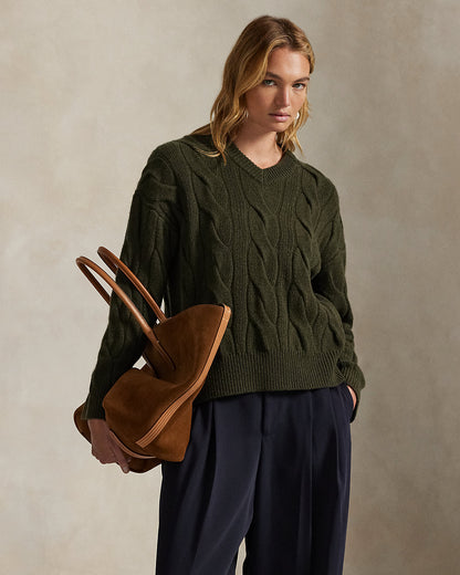Ralph Lauren CableKnit WoolCashmere VNeck Sweater
