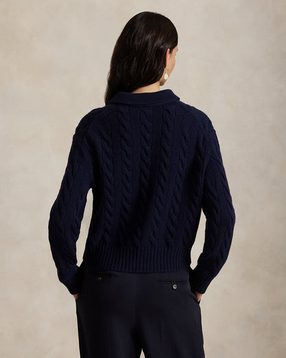 Ralph Lauren CableKnit WoolCashmere Polo Sweater