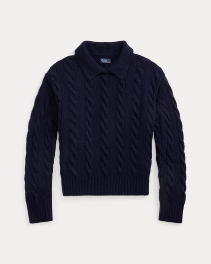 Ralph Lauren CableKnit WoolCashmere Polo Sweater