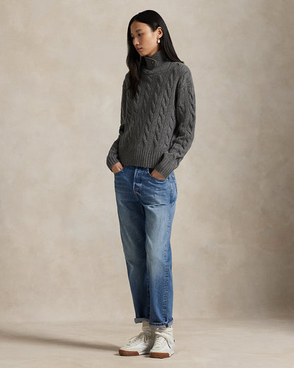 Ralph Lauren CableKnit WoolCashmere Polo Sweater