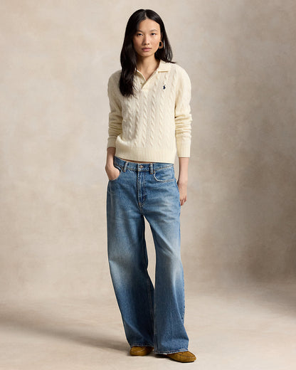 Ralph Lauren CableKnit WoolCashmere Polo Sweater