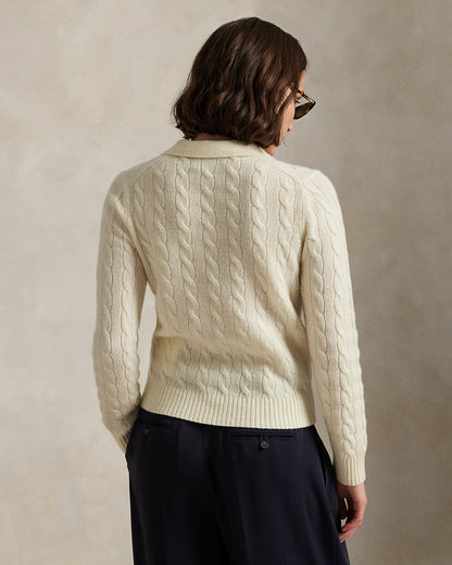 Ralph Lauren CableKnit WoolCashmere Polo Sweater