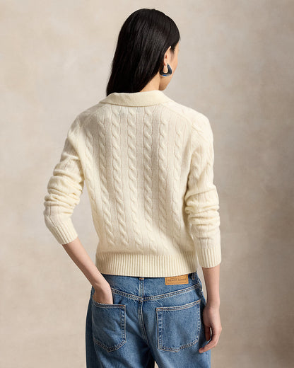 Ralph Lauren CableKnit WoolCashmere Polo Sweater