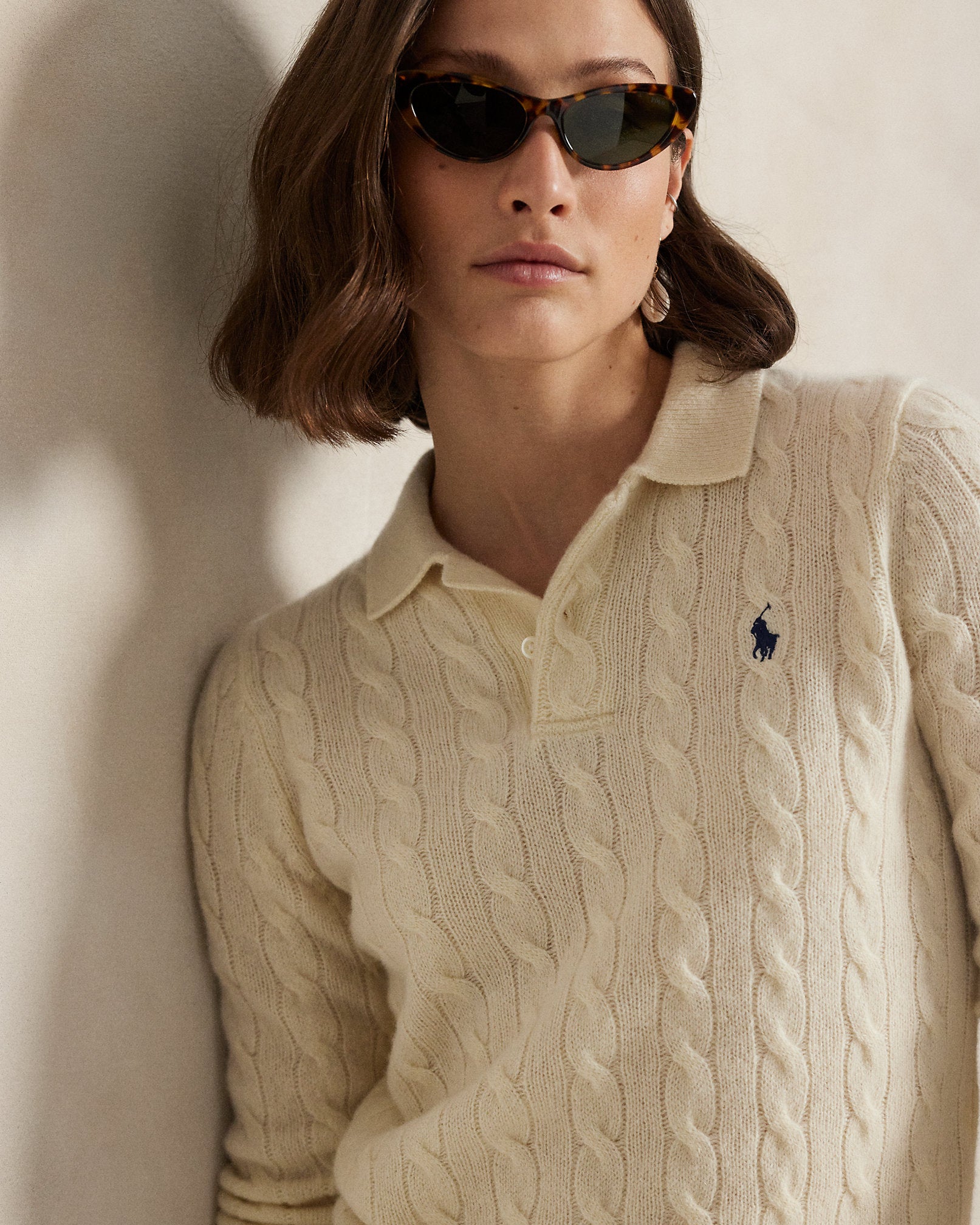 Ralph Lauren CableKnit WoolCashmere Polo Sweater