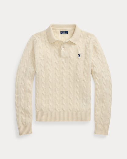 Ralph Lauren CableKnit WoolCashmere Polo Sweater