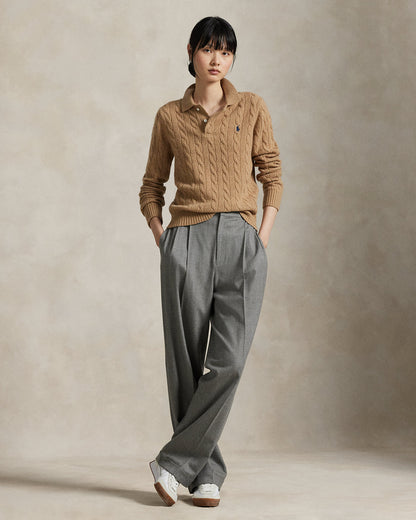 Ralph Lauren CableKnit WoolCashmere Polo Sweater