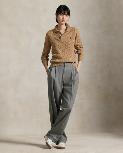Ralph Lauren CableKnit WoolCashmere Polo Sweater