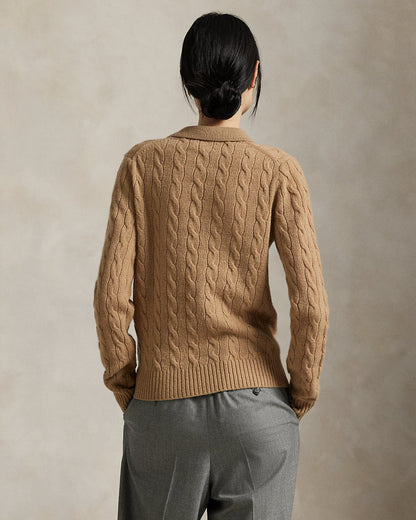 Ralph Lauren CableKnit WoolCashmere Polo Sweater