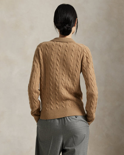 Ralph Lauren CableKnit WoolCashmere Polo Sweater